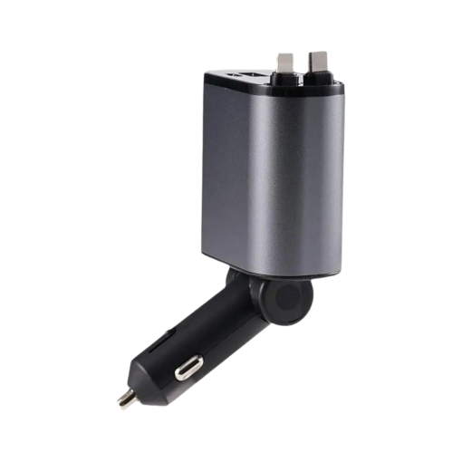100W 4-in-1 Super Fast Car Charger Retractable USB-C Adapter for iPhone